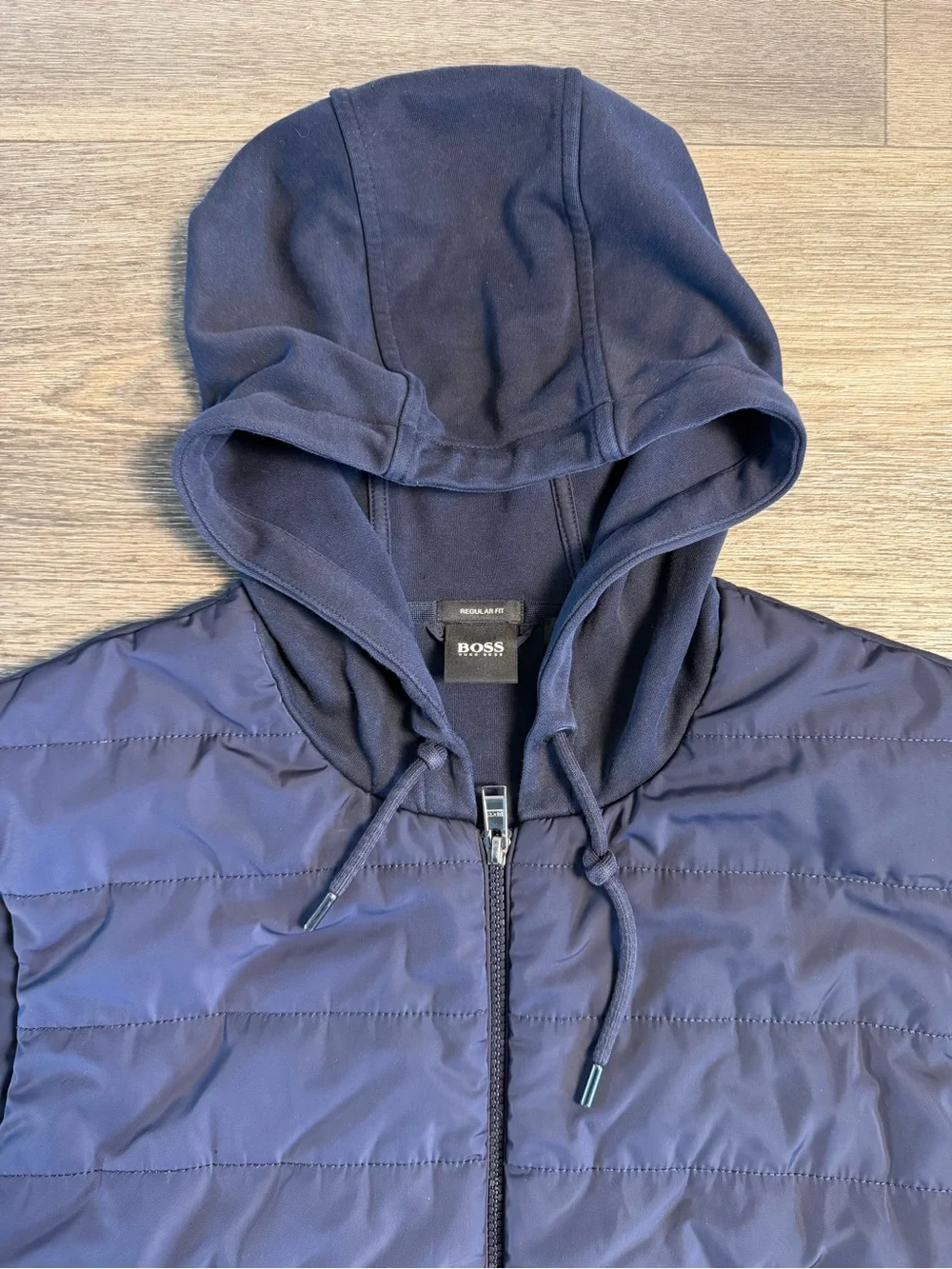 BOSS Navy Quilted Hooded Vest for Men
